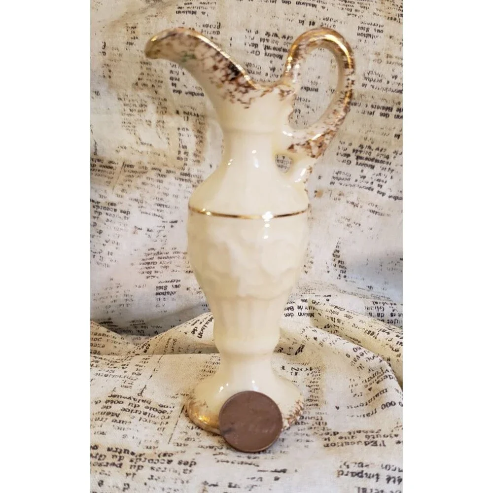 Elegant, Classic, Sophisticated  - Vintage Miniature White Pitcher w/ Gold Trim